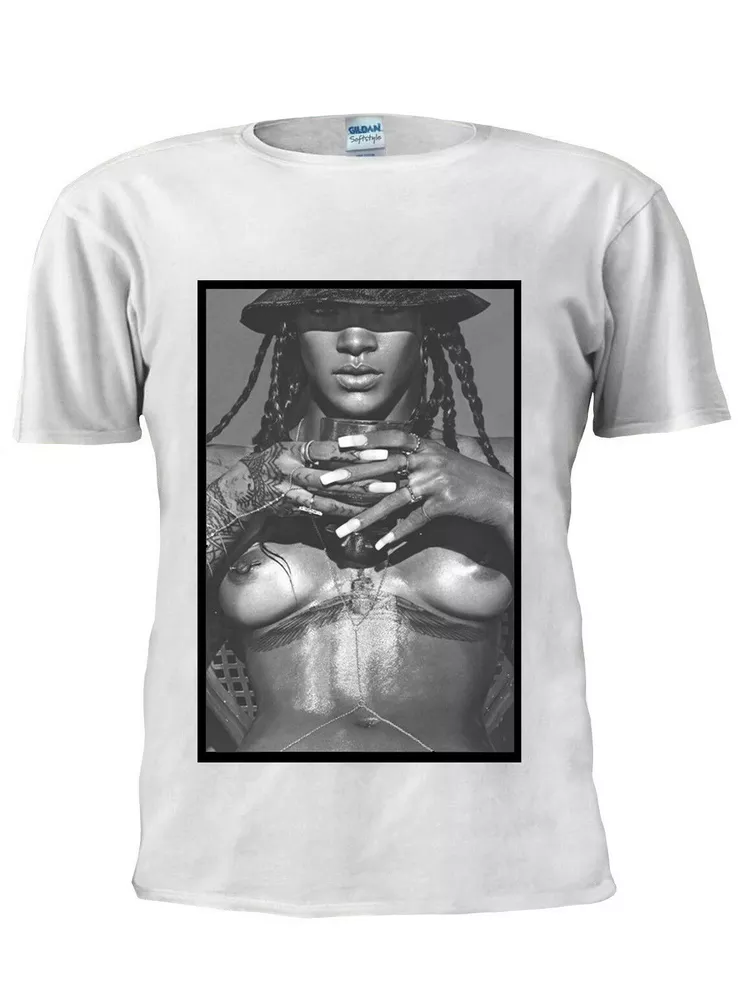 

rihanna singer hat nipple piercing t-shirt men women tshirt m172, White;black
