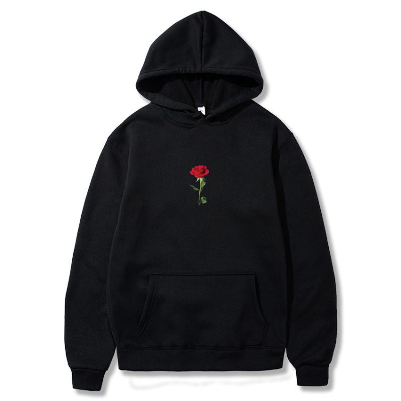 

Men's Hoodies & Sweatshirts Red Rose Print Harajuku Sweatshirt Men Women Fashion Streetwear Casual Unisex Pullover Autumn Winter Long Sleeve, Black