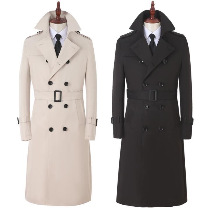 

Mens Trench Coats Spring Autumn Man Long Coat Men Fashion Clothes Casual Slim Fit Double Breasted Overcoat Sleeve Beige Men's