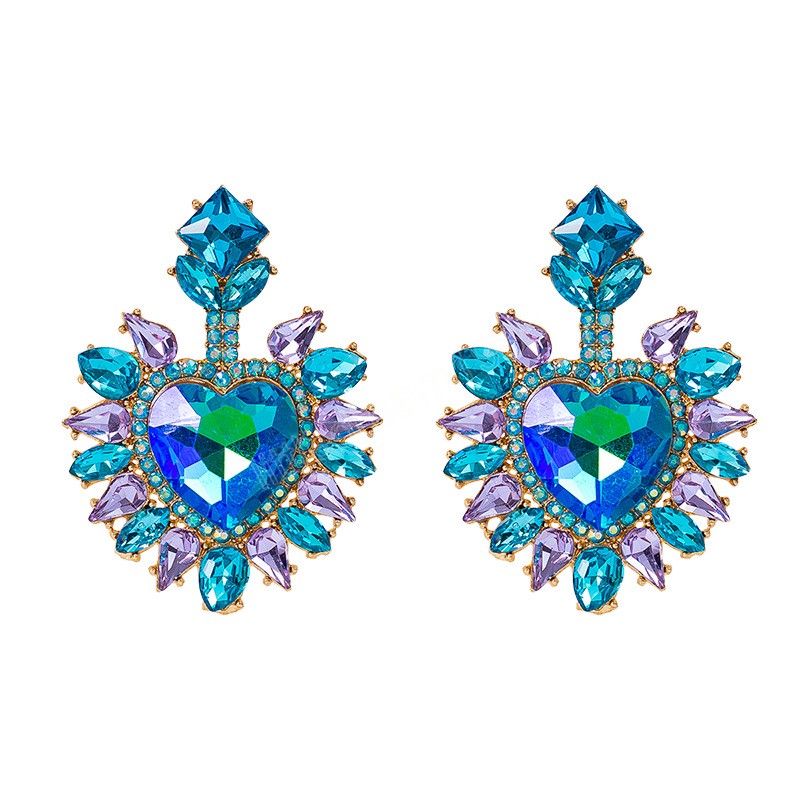 

Luxury Big Heart Shape Crystal Dangle Earrings Hiqh Quality Colorful Glass Stone Earrings Girls Jewelry Brincos