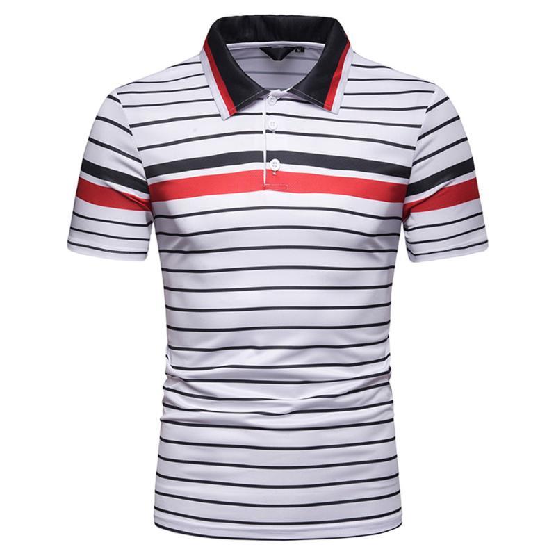

Shirt Mans Summer Short Sleeve Red Blue Stripe T-shirts Large Size Casual Turn-down Collar Musle T-shirt homme, White;black