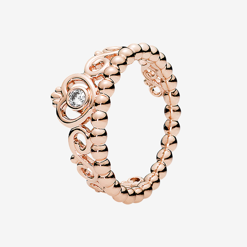 

18K Rose gold plated Crown RING Women Girls Wedding Jewelry for Pandora Sterling Silver Princess Tiara Crown Ring with Original box, Slivery;golden