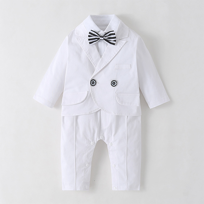 

Bodysuit 2Pcs Baby Boy Gentleman Clothes White Newborn Christening Wedding Outfit Toddler Boys Boutique Clothing infant Rompers + Coat