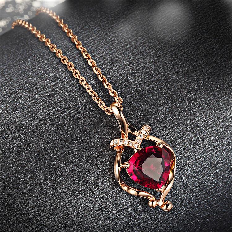 

Pendant Necklaces Exquisite Rose Gold Plated Red Crystal Women's Necklace Zircon Cocktail Party Bridal Engagement Jewelry, Silver
