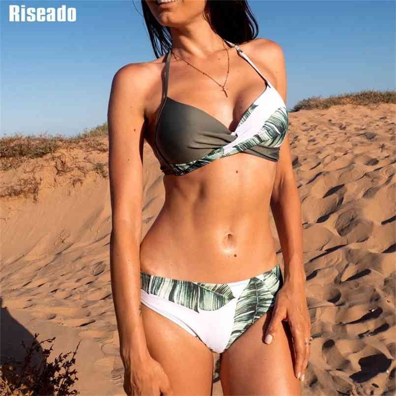 

Riseado Sexy Push Up Bikinis Set Swimwear Women Swimsuits Bathing Suit Halter biquini Leaf Print Beach Wear Bikini 210630, C0681