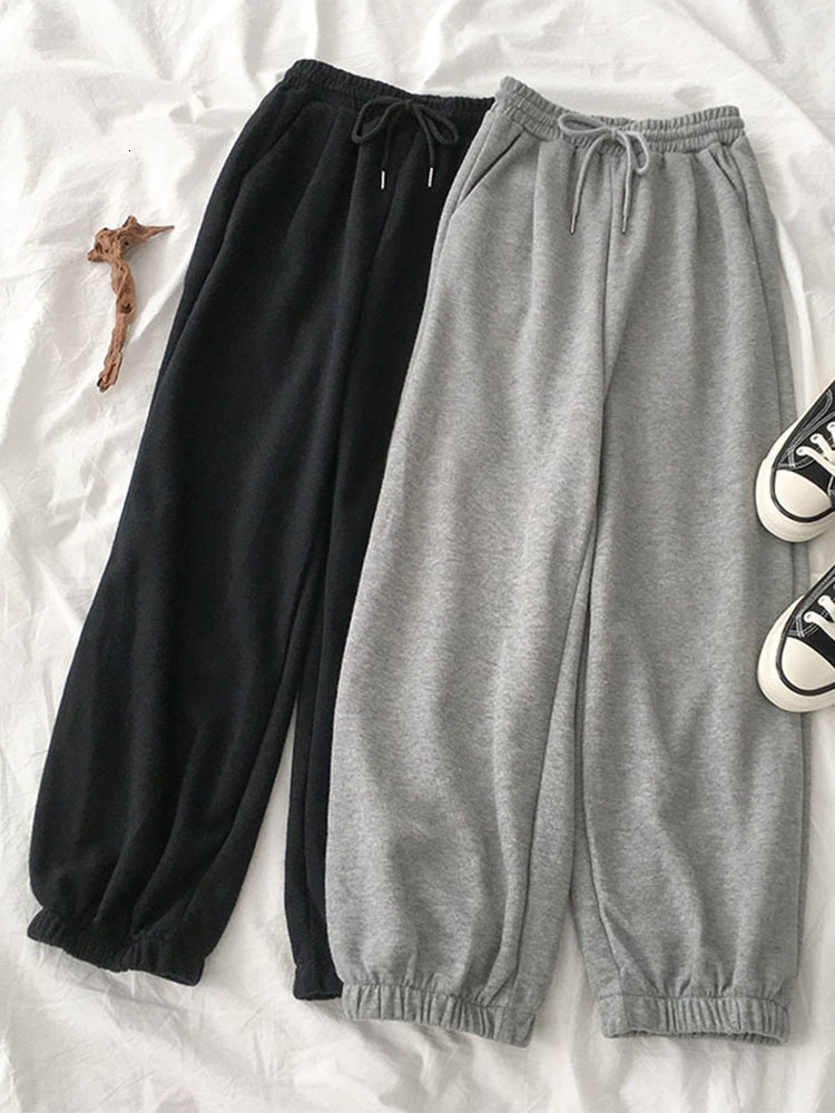 

Women's Pants & Capris Sports Elastic Waist Drawstring Casual Summer 2021 Solid Straight Trousers Korean Wide Leg Harem TSVI, Gray