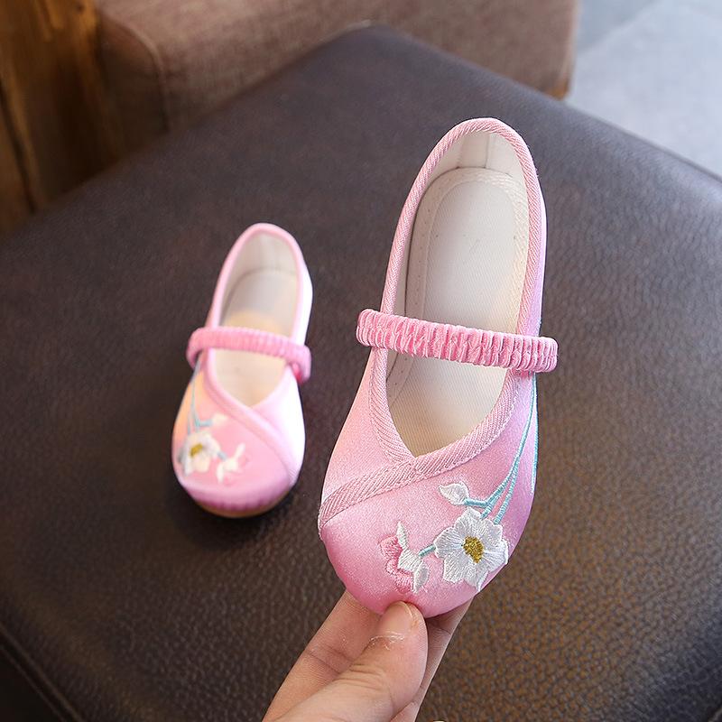 

Sneakers Chinese Traditional Girls Embroidered Shoes Soft Princess Sweet Floral Kids Cloth Old Peking Children's Flats Show Dancing, Blue