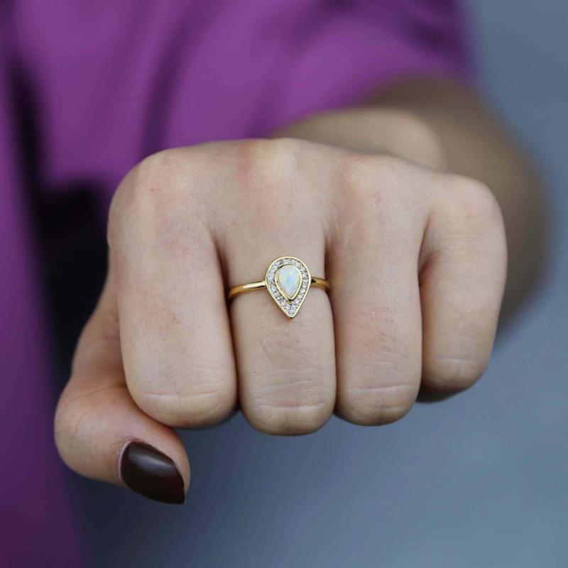 

Wedding Rings Spring Jewelry Finger Crystal Opal Heart Tear Drop For Women Lover CZ Ring Female Engagement Party Ship