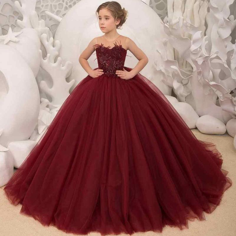 

Girl's Dresses Burgundy Flower Girl Cute First Communion For Girls Ball Gown Wedding Party Dress Kids Evening, Black