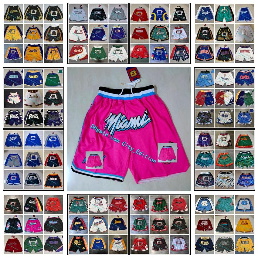 

Men's Miami Heat Basketball Just Don Shorts Pink Hip-Hop Sport Wear Zipper Pant With Pocket Authentic Stitched Classic Mesh Sweatpan, Black