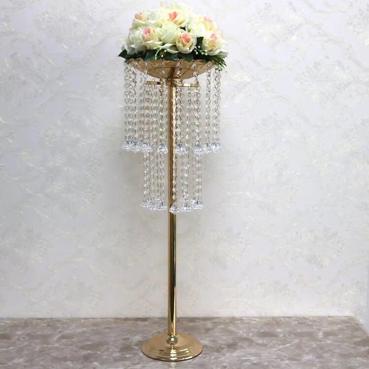 

Party Decoration Wedding Tabletop Chandeliers Metal Flower Stand Gold Vase Crystal Centerpiece Marriage Decorations 52 Cm 82 Tall