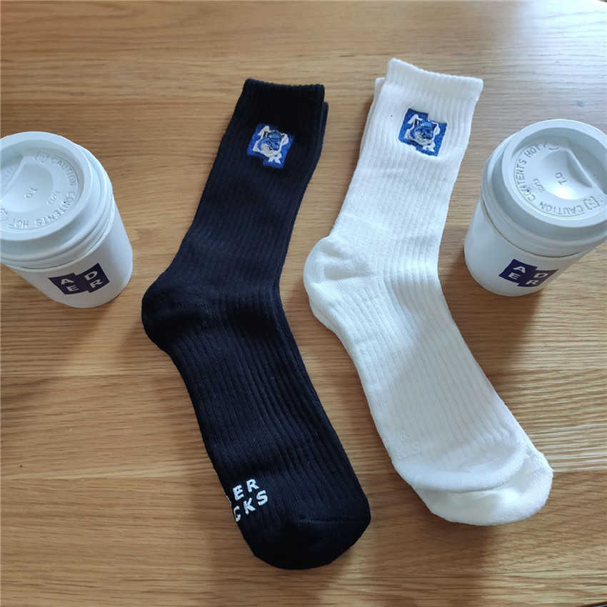 Men&#039;s Socks 2021ss stick embroidery maison kitsune male sock grip error embroidered half z-point men&#039;s socks-image-702136106