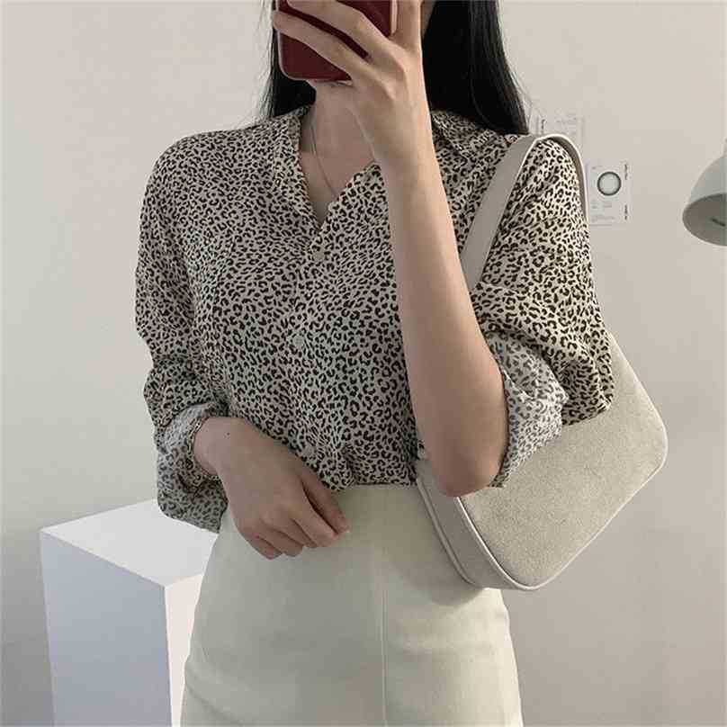 

Leopard Female Blouses Animal Printed Tops All Match High Quality Brief Office Lady Large Size Chic Shirts 210525, Brown