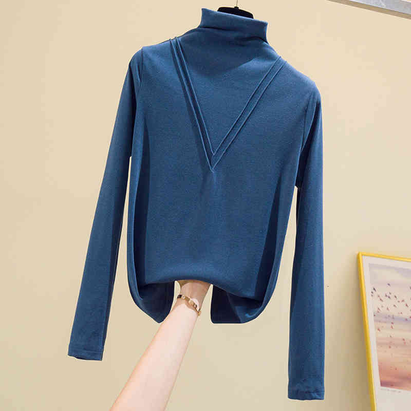 

Women' T-Shirt Shintimes New Slim Cotton Half Turtleneck Long Sleeve T Shirt Women Tshirt Woman Autumn Korean Clothes Womens Tops S5LC, White t shirt