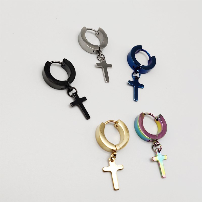 

Anti-allergic Gold Plated Cross Charm Stainless Steel Huggie Earrings for Men and Women Gift