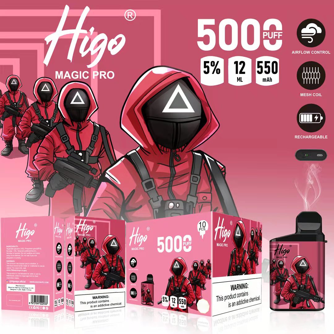 

Authentic Higo Magic Pro Disposable E cigarettes 5000 Puffs Vape Pen Squid Game Design 550mAh Rechargeable Battery Vaporizer 12ml Capacity P