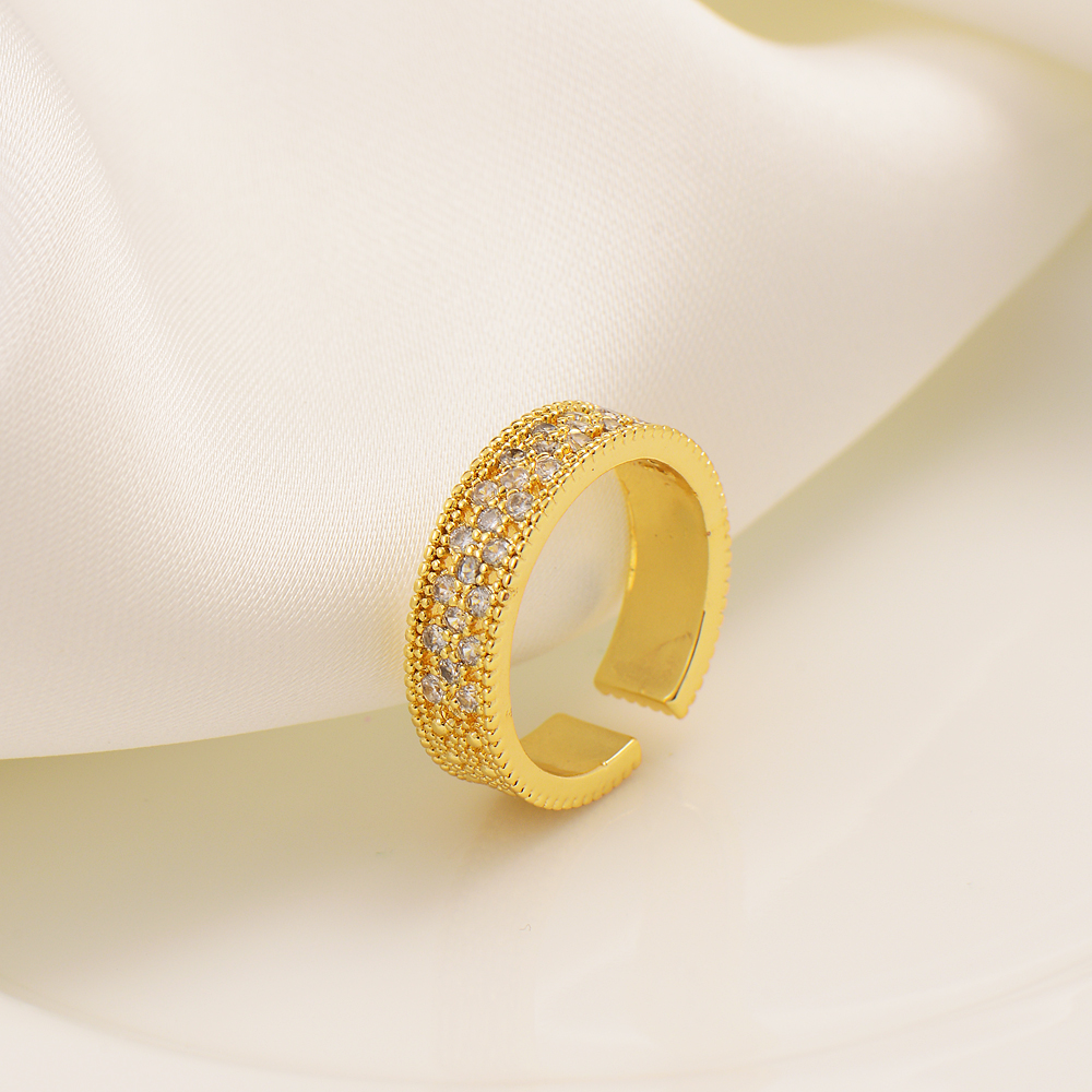 

24k Fine Solid Gold Filled Tone Round Rings Pave Wide CUT CZ Cocktail Eternity Ring Band Size open + GIFT BOX FASHION