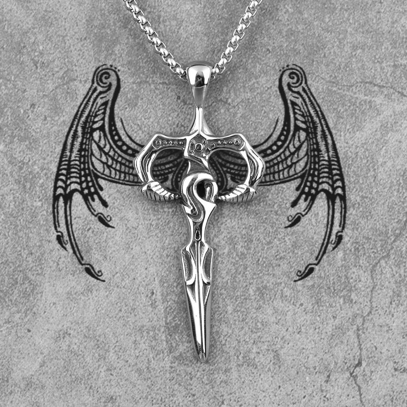 Pendant Necklaces Stainless Steel Alsace Sword Excalibur Long Men Necklace Chain Punk For Boyfriend Male Jewelry Creativity Gift Wholesale-image-708491512