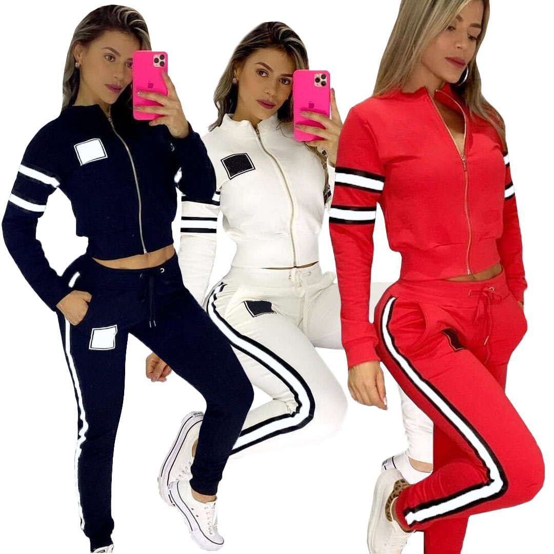 

3color Women Tracksuits Designer Two Piece Set Fashion High Quality Casual Letters Print Stripe Pattern Ladies Small Sweet Wind Sports Suits 2pc Sweatsuits, Black