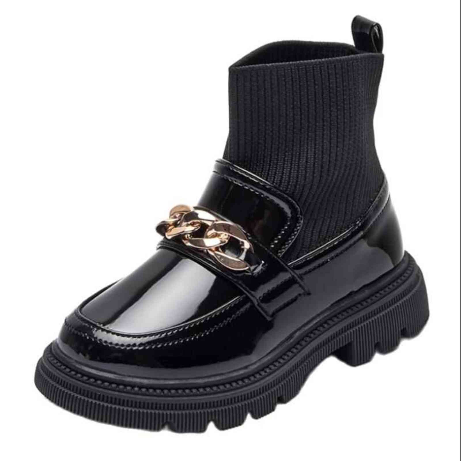 

Girls Boots Spring-Fall Kids Martin Boots Knitted Children's Short Botas PU Leather Waterproof Martin Bottes Little Baby shoes 211108, Black