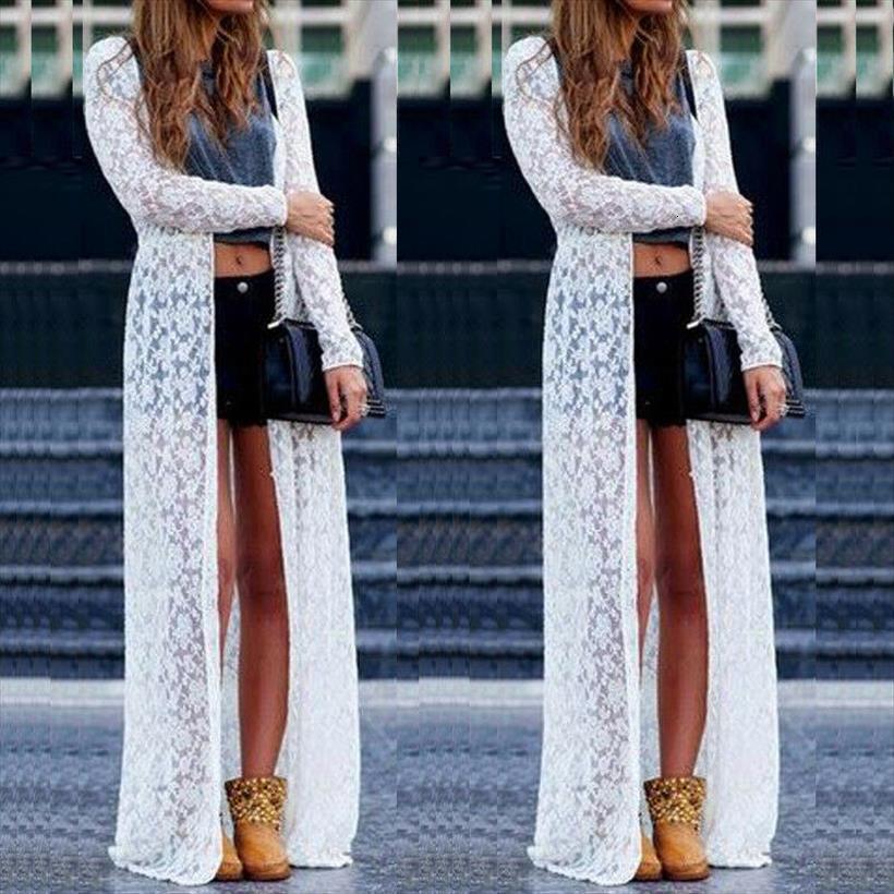 

sheer lace cover up women dress summer cardigan long robe femme ropa mujer elegant, Black;gray