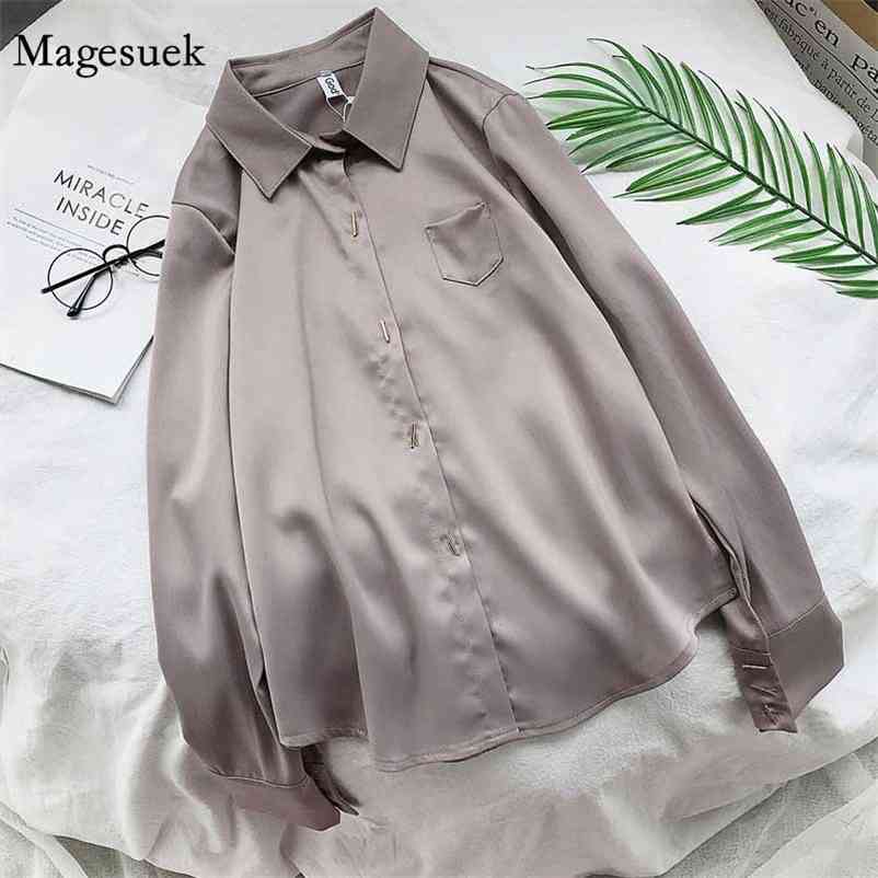 

Office Lady Women Turn-Down Collar Pocket Blouse Fashion Long Sleeve Shirt Autumn Button Feminina White Tops Blusa 11360 210518