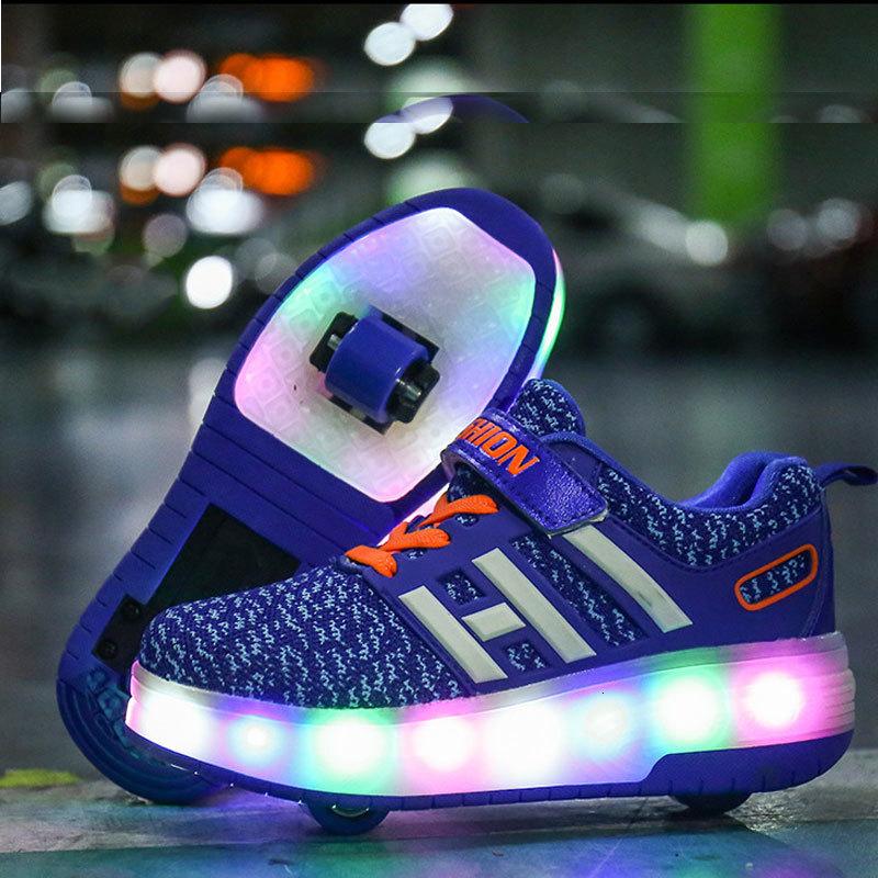 

2021 Children's Light Charging Pulley Ventilating Mesh Surface Led Single Double Wheel Students Luminous Shoes Skates, Black