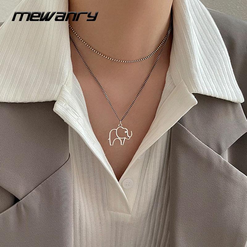 

Chains MEWANRY 925 Sterling Silver Double Layer Chain Necklace Fashion Hip Hop Vintage Couple Simple Hollow Elephant Party Jewelry Gift