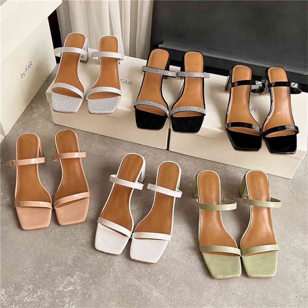 70% Off Wholesale Sandals Flip-Flops By far spring and summer new one line thick heeled sandals with square head high heel open toe slippers Muller