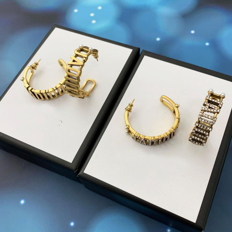 

Luxury Designer Jewelry Fashion Womens Ear Stud Hoop 18K Gold Plated Letter Crystal Pearl Cubic Zirconia Earrings Drop Dangle Wedding With Original box