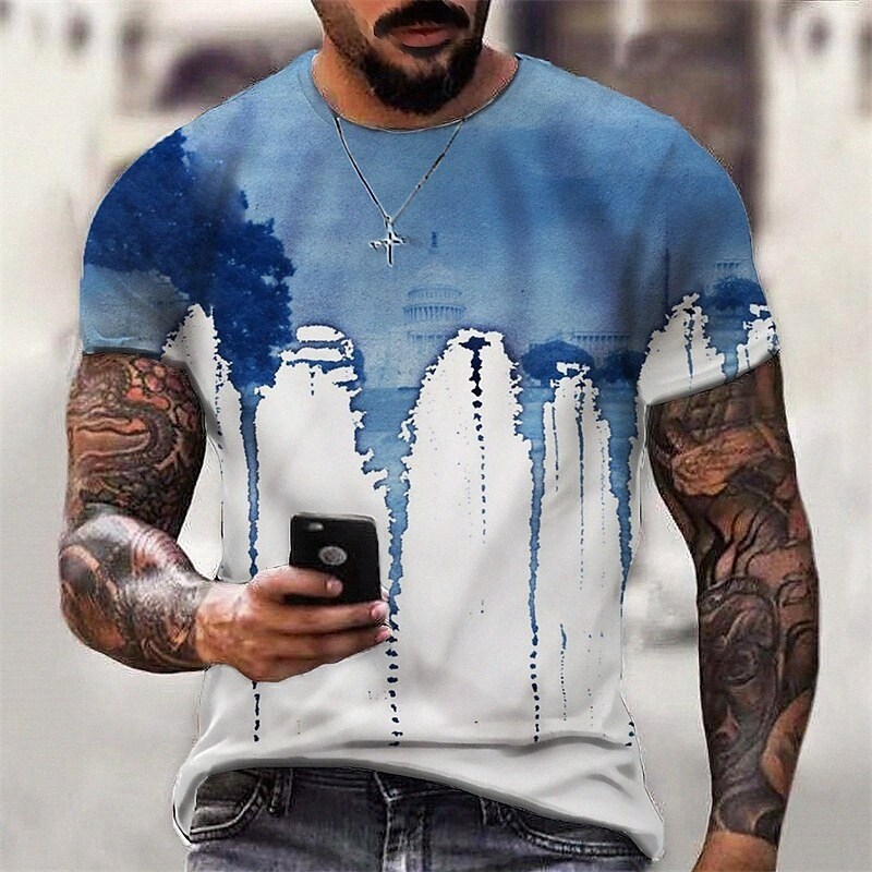 Men's T shirt 3D Print Graphic Tie Dye Crew Neck Daily Sports Print Short Sleeve Tops Casual Classic Designer Big and Tall Blue s5R5#