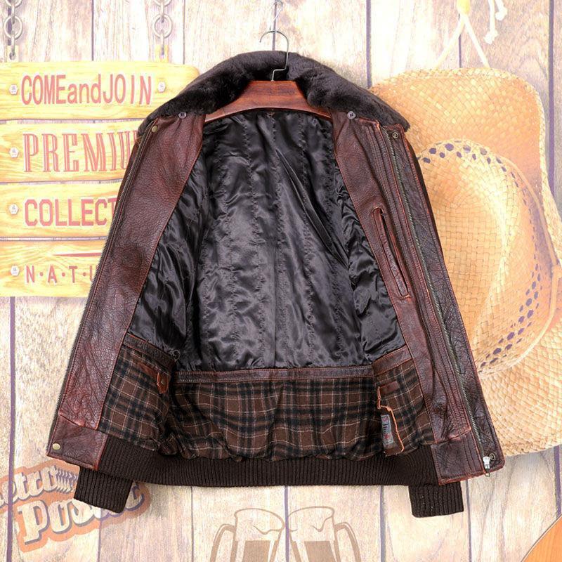 

Men's Leather & Faux 2021 Vintage Brown Aviation Jacket Men Military Style Europe Size Genuine Natural Cowhide Winter Warm Pilot Coat, Black
