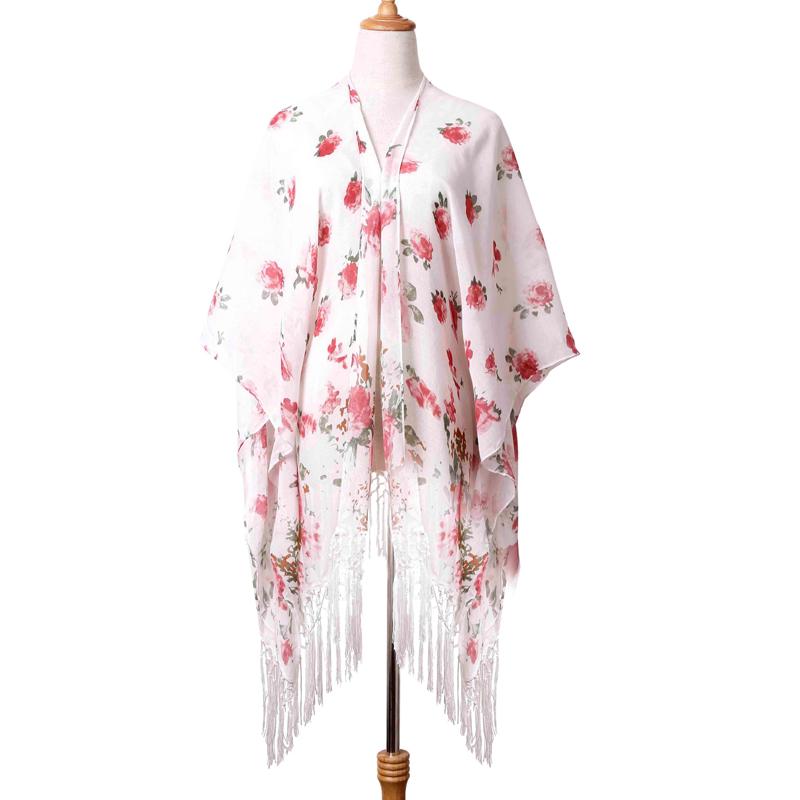 

Bandanas 2021 Spring Summer Beach Kimono Dress Women Fashion Florals Printed Viscose Echarpe Shawls Poncho SFN263