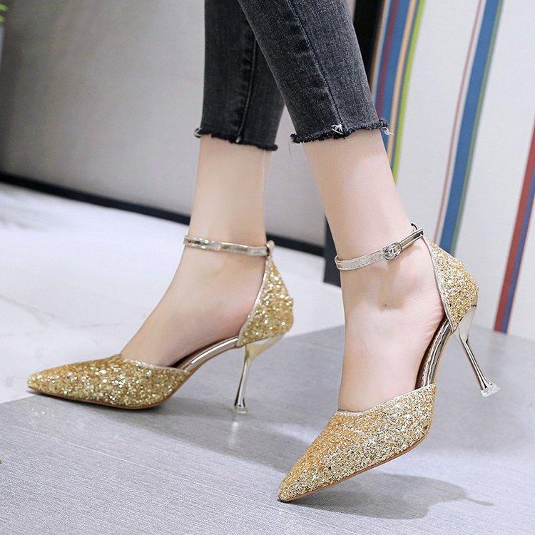 

Sandals Summer Baotou Pointy Toe Stiletto Heels And Sequins Match Everything To Show Thin Single Shoes Women