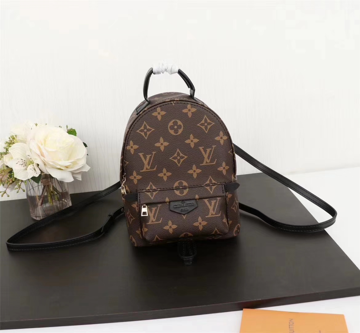 

Louis Vuitton Luxury bag Fashion Pu Leather Mini size Women LV handbag Flower bags Backpack Springs Lady Bag Mobile Phone Purse, Brown flower