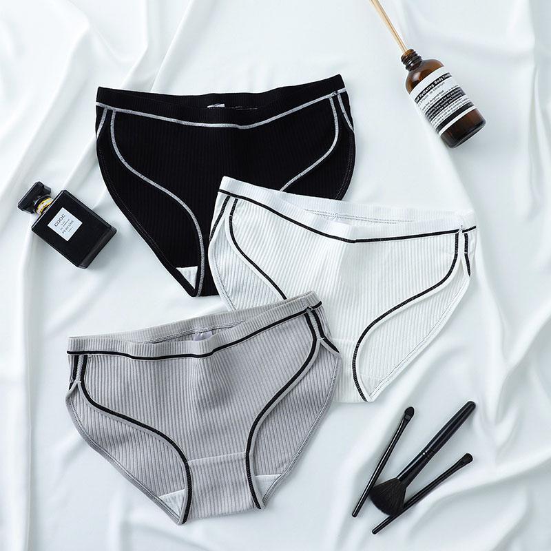 

Women's Panties Cotton Plus Size Medium High Waist Sexy Seamless Intimate Lingerie Period Stripe Underwear Short, Black black white