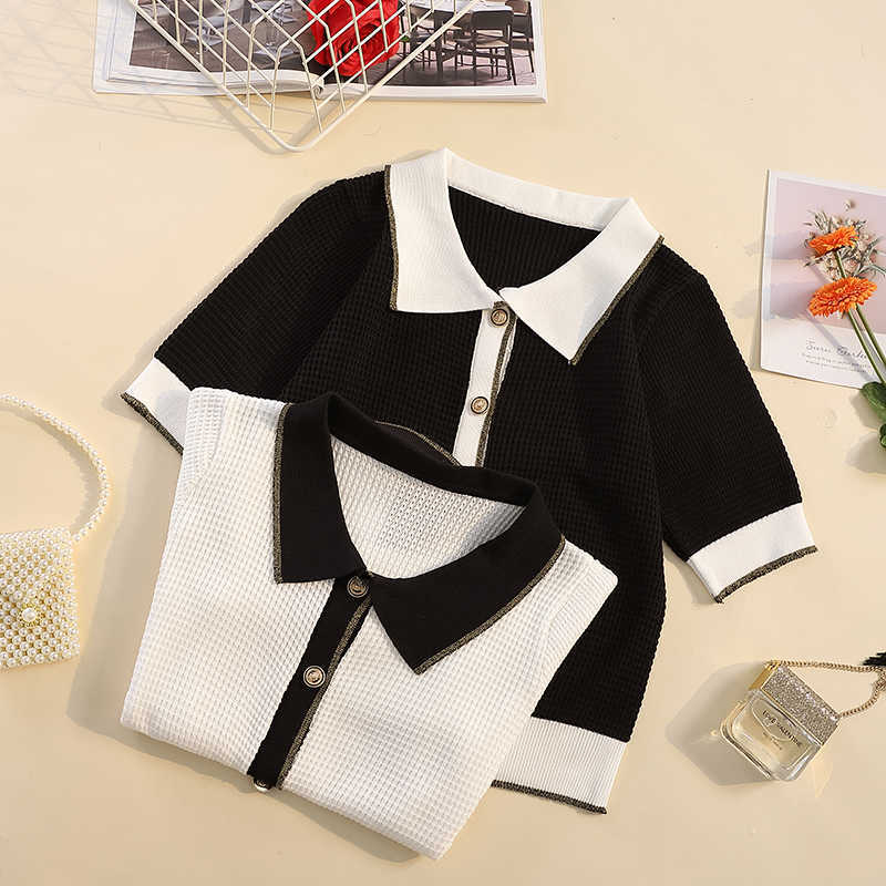 

L-4XL plus size women Summer thin sweater cardigan short sleeve button Patchwork Oversized basic kint coat cardigans 210604, Black