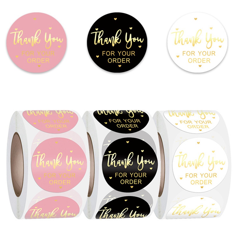 Round Thank You for Your Order Sticker Roll Envelope Sealing Labels 500pcs 1inch Black Pink Transparent 122841-image-672024576