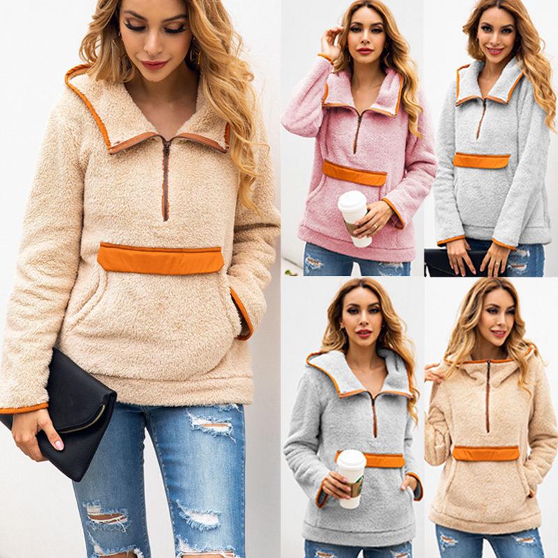 

Women' Wool & Blends Nice Fashion Stitching Pocket Hoodie Warm Jacket Woolen