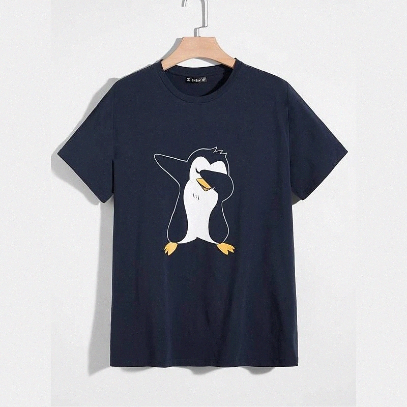 Men's Unisex T shirt Hot Stamping Penguin Animal Plus Size Round Neck Casual Daily Print Short Sleeve Tops Basic Casual Fashion Navy Blue /