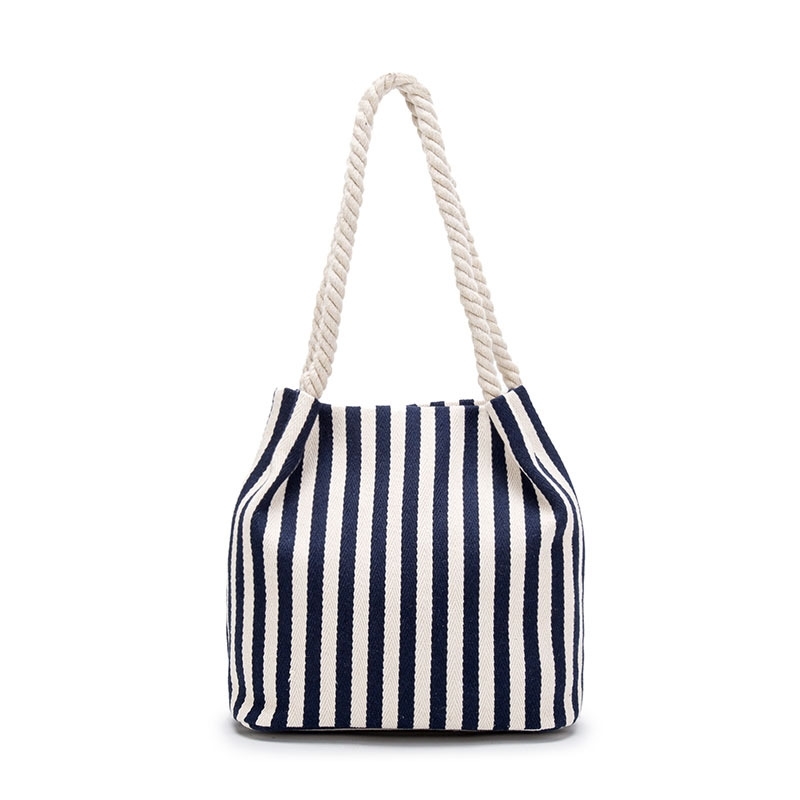 

Summer creative print stripe one shoulder cotton storage fashion women's bag, Blue