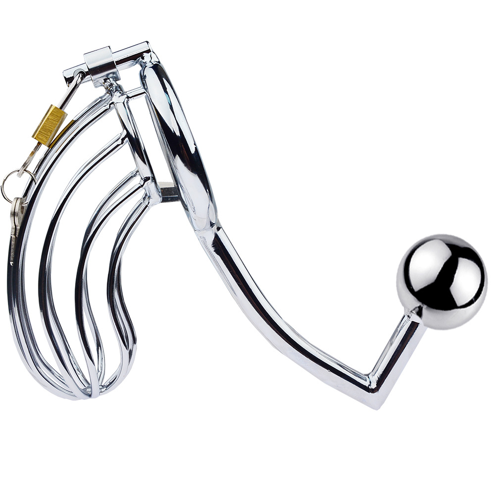 

Male Chastity Device With Penis Ring Cock Cage Lock Restraint Anal Hook Butt Plug Prostate Massage Bondage For Men