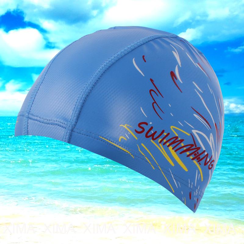 

Adults Swimming Caps 2021 PU 7 Color Waterproof Printing Breathable Ear Protection Women Men Sport Hats
