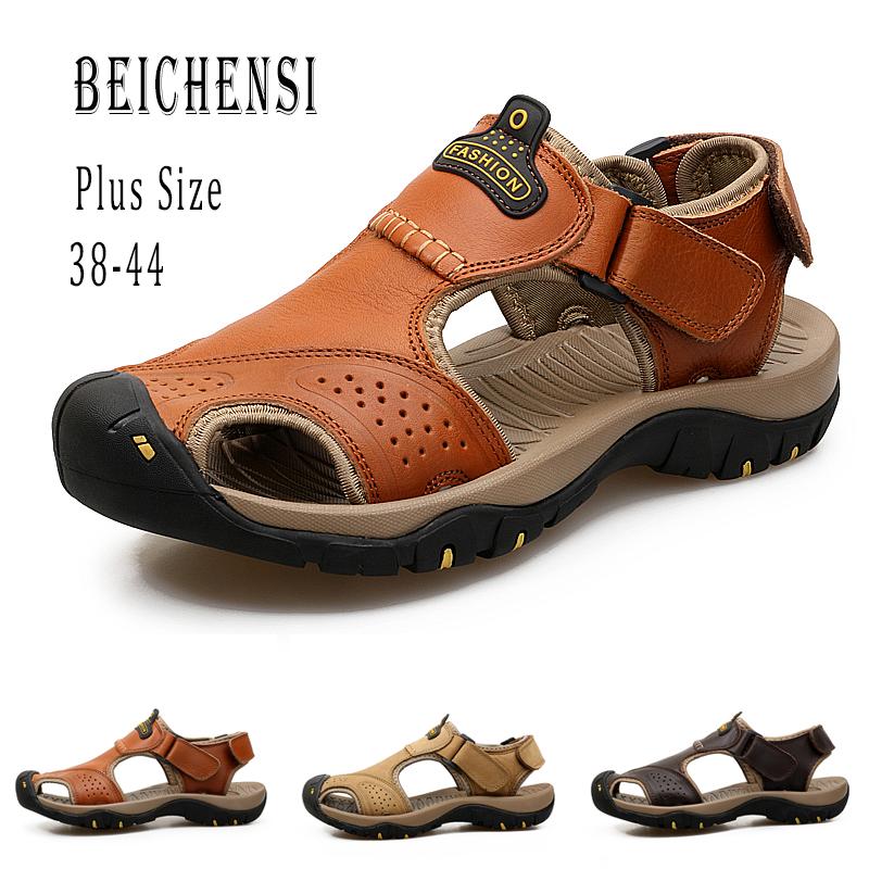 

Summer Fashion Sandal Shoes Men Outdoor Hiking Breathable Open Toe Casual Beach Sandals For Man Plus Size 38-47, Red brown