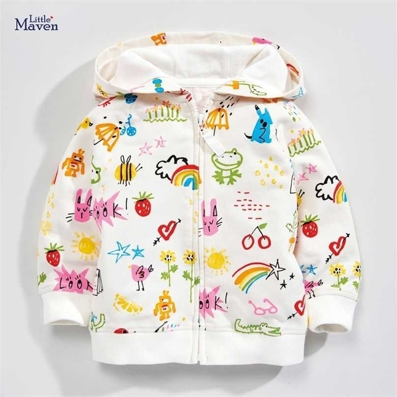 

Little maven Baby Girl Clothes Toddler Autumn Cotton Animal Rainbow Print Sweatshirt Hooded Zipper Sweater for Kids 2-7 Years 211110, Beige