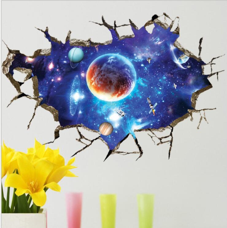 

Wallper 3d Cosmos Broken Wall Outer Space Environmental Protection Decorative Painting Waterproof PVC Bedroom Living Room Wallpapers
