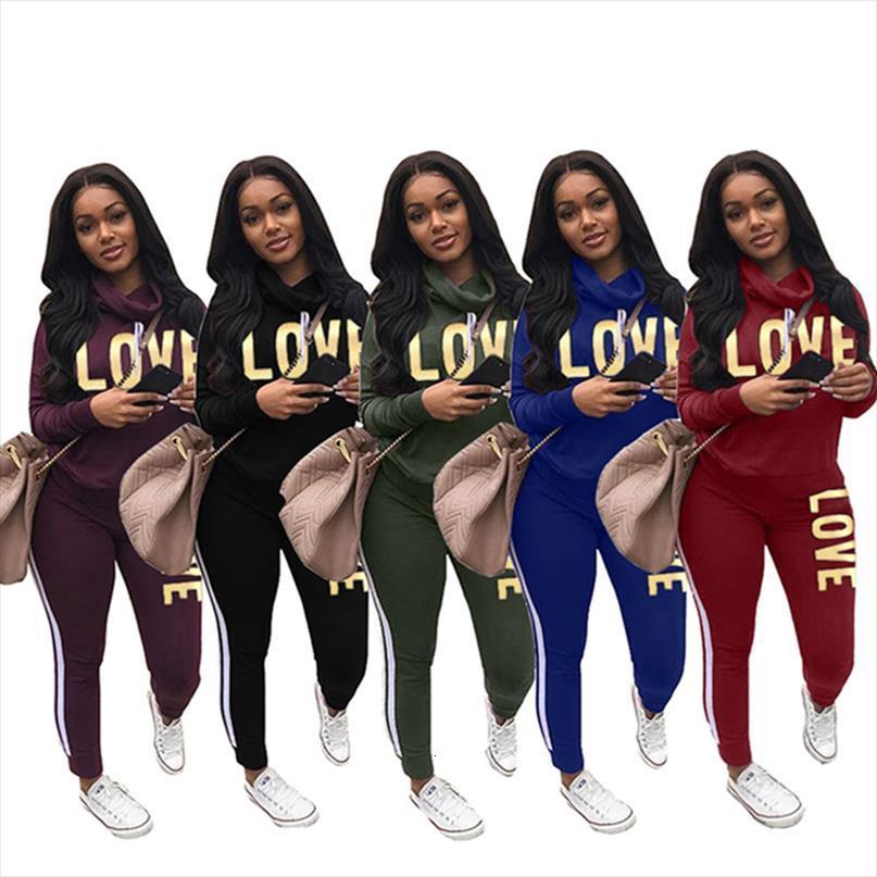

3xl big size tracksuit two womenpant set autumn clothes letter print turtleneck sweatshirt and pants leisure suit outfits, White