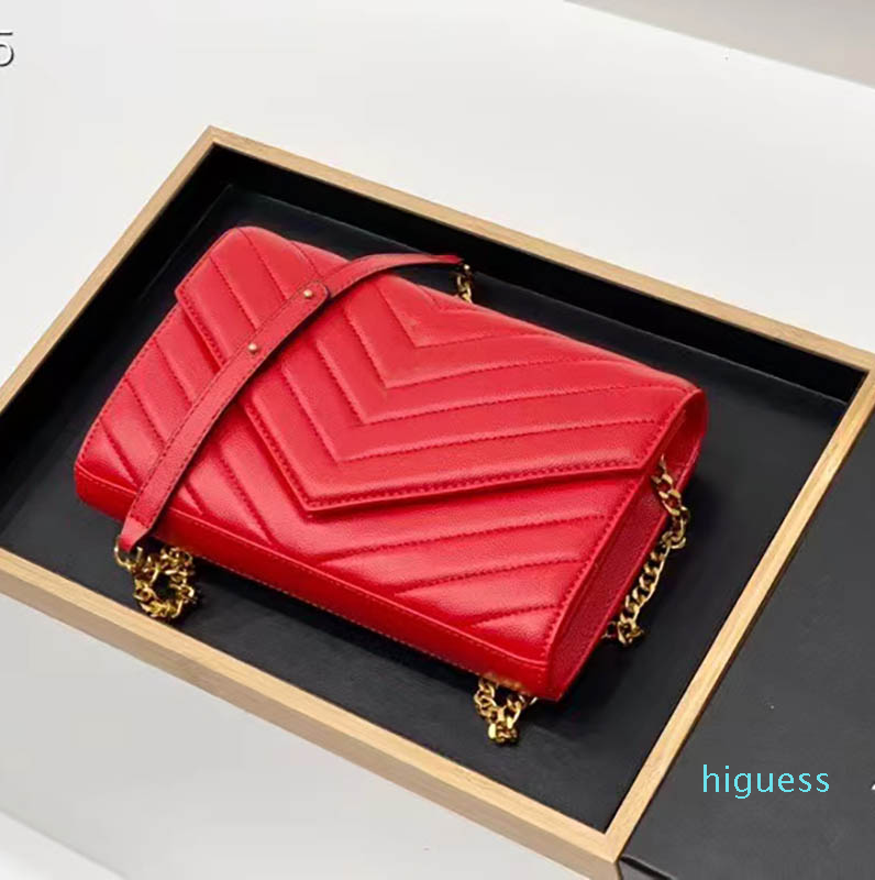 

Designer- Women handbag Y-shaped seam leather ladies metal chain shoulder high quality flap bags messenger bag, Red