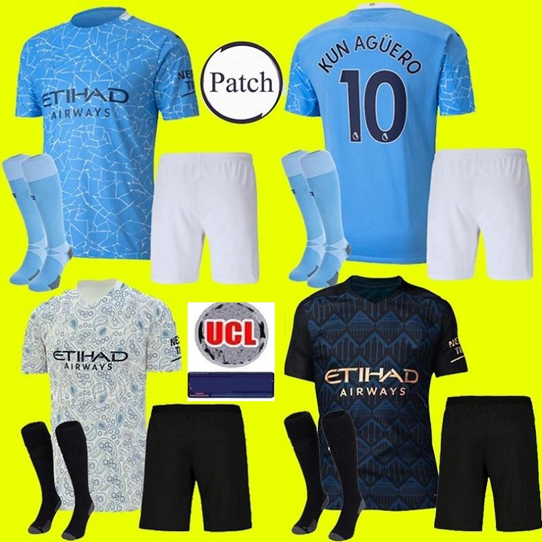 

menNew Men 20 21 STERLING DE BRUYNE KUN AGUERO manchester soccer jersey city 2020 2021 SANE JESUS football shirt Adult kit sets socks unifor, Black