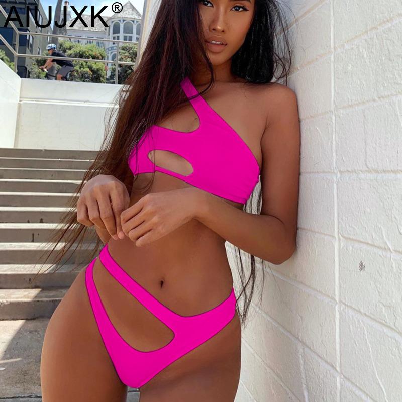 

Bras Sets AIUJXK Irregular One Shoulder Biquini Women Lingerie Arrival Summer Cut Out Bra And Panty Set Sexy 2 Piece Swimsuit, Black